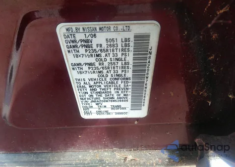 2006 Nissan Murano Sl from USA, damaged, VIN JN8AZ08W76W526686